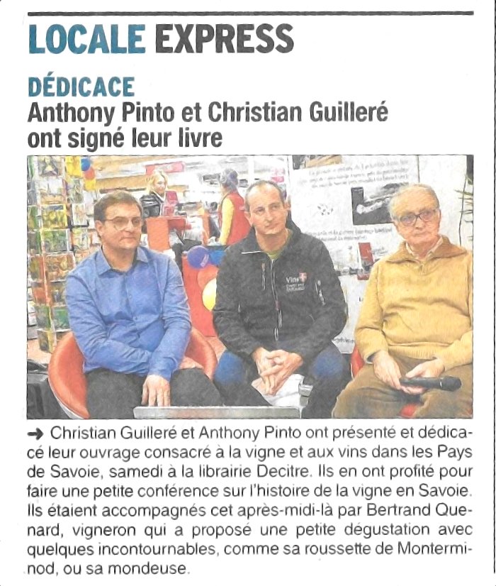 Article presse dédicace Decitre Bertrand Quenard vigneron