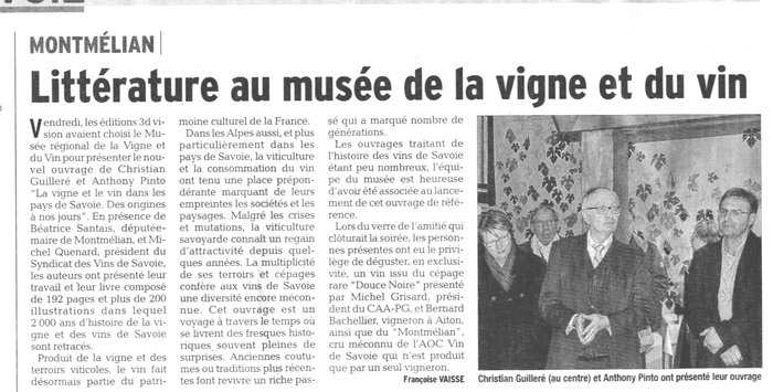 Article musée de la vigne Montmélian